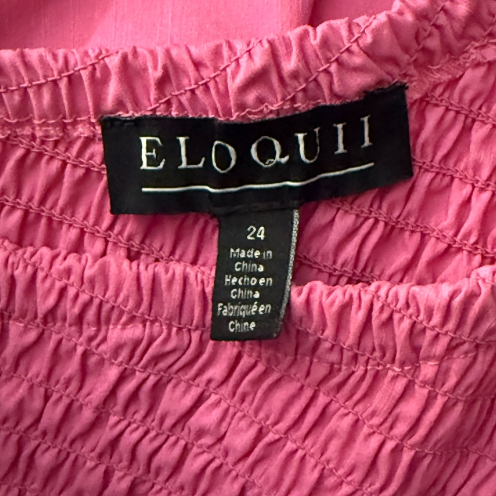Eloquii Vibrant Barbie Pink Smocked Asymmetric Neck Maxi Dress - Picture 15 of 16